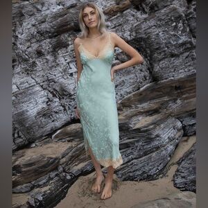 NWT- Spell and the gypsy blue ocean slip lace trim dress